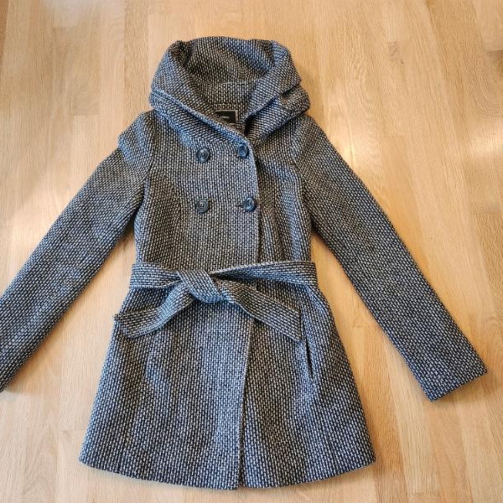 Le Chateau Grey hooded shawl dress winter coat
